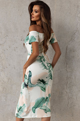 Slit Printed Off-Shoulder Midi Dress Trendsi