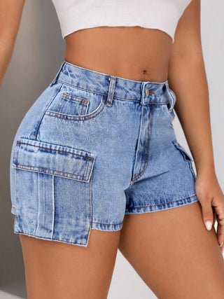 Mid-Rise Waist Denim Shorts with Pockets Divacious