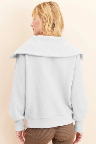 Pocketed Quarter Zip Collared Neck Sweatshirt Divacious