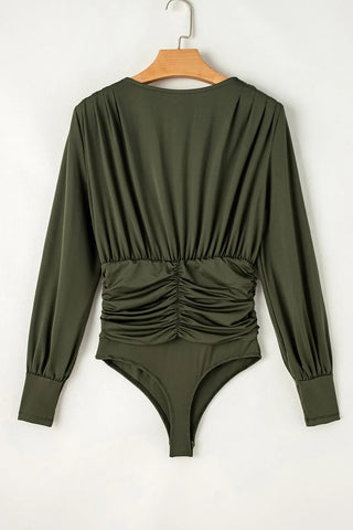 Ruched Surplice Long Sleeve Bodysuit - Divacious