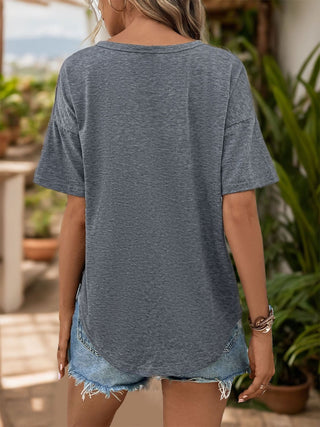 Notched Dropped Shoulder Half Sleeve T-Shirt Divacious