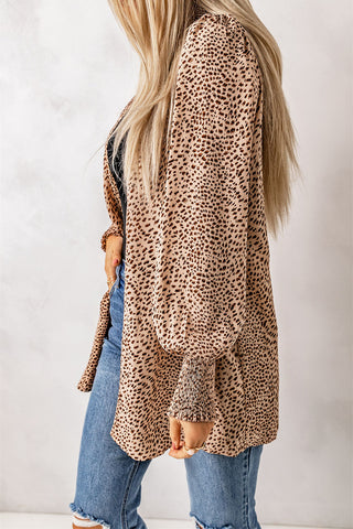 Leopard Print Balloon Sleeve Cardigan Divacious