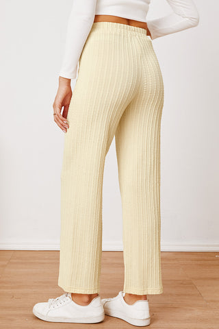 Textured Elastic Waist Straight Pants Divacious