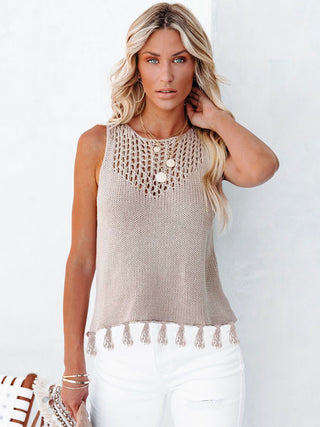 Cutout Tassel Round Neck Tank Divacious