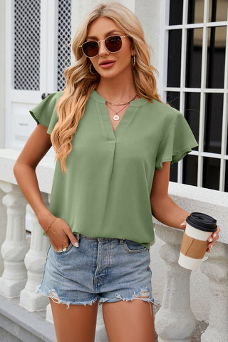 Notched Cap Sleeve T-Shirt Divacious