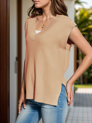 V-Neck Cap Sleeve Knit Vest Divacious