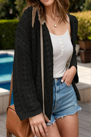 Openwork Open Front Dropped Shoulder Cardigan Divacious