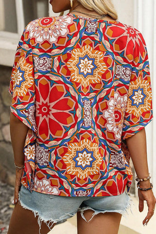 Printed V-Neck Half Sleeve Blouse Divacious