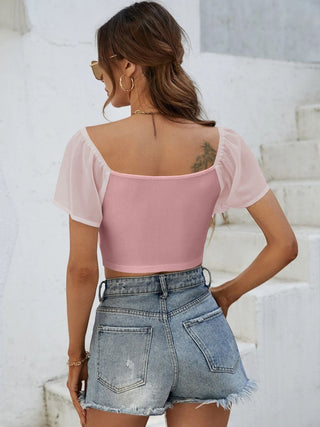 Drawstring Short Sleeve Crop Top Divacious