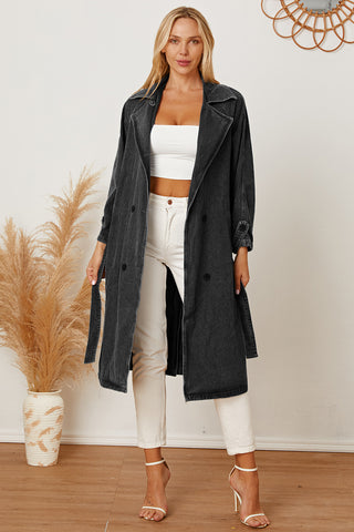 Double-Breasted Belted Longline Denim Jacket Divacious