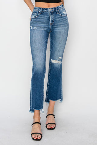 Full Size Frayed Step Hem Ankle Straight Jeans Divacious