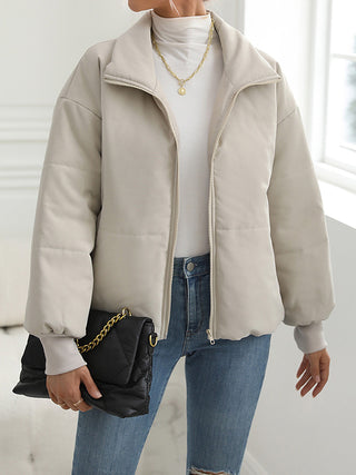 Zip-Up Drop Shoulder Puffer Jacket Trendsi