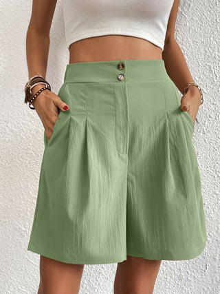 Pocketed Half Elastic Waist Shorts Divacious