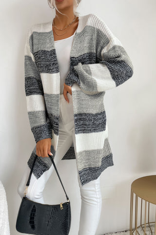 Striped Long Sleeve Duster Cardigan Divacious