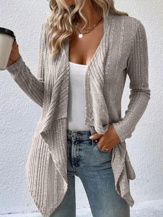 Full Size Open Front Long Sleeve Cardigan Trendsi