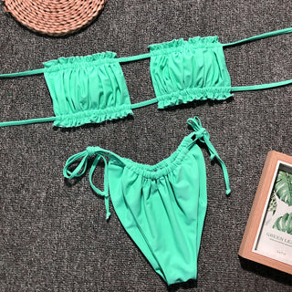 Frill Trim Ruched Bikini Set Divacious