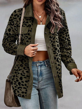 Full Size Leopard Buttoned Jacket Divacious