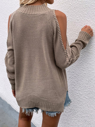 Cable-Knit Cold Shoulder Sweater Divacious