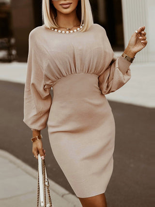 Round Neck Lantern Sleeve Dress Trendsi