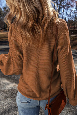 V-Neck Dropped Shoulder Long Sleeve Sweater - Divacious