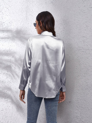 Collared Neck Buttoned Long Sleeve Shirt Divacious