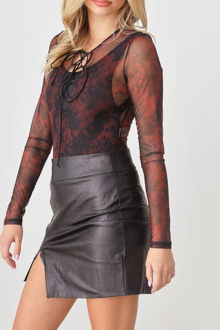 HERA COLLECTION Abstract Mesh Lace-Up Long Sleeve Bodysuit Divacious