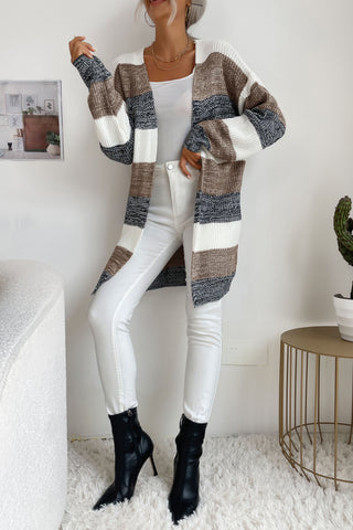 Striped Long Sleeve Duster Cardigan Divacious