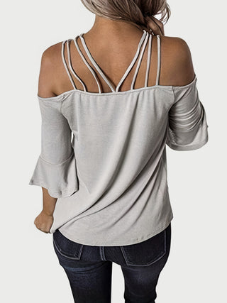 Full Size Cold Shoulder Three-Quarter Sleeve Blouse Divacious