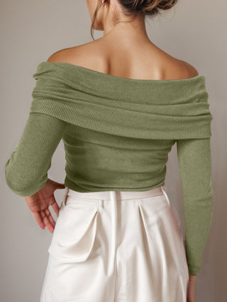 Off-Shoulder Long Sleeve Sweater Divacious