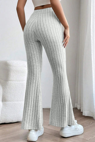 Full Size Ribbed High Waist Flare Pants Divacious