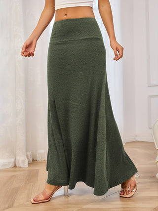 Solid Elastic Waist Maxi Skirt - Divacious