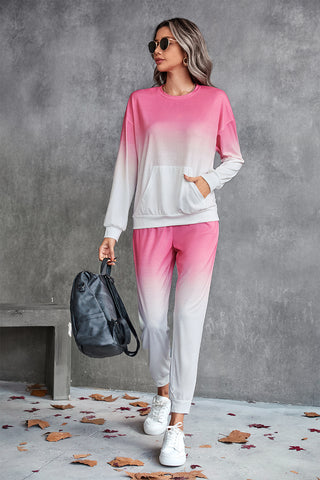 Gradient Round Neck Sweatshirt and Joggers Set Trendsi