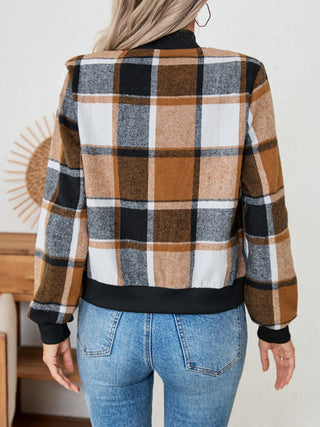 Plaid Zip Up Long Sleeve Jacket Divacious