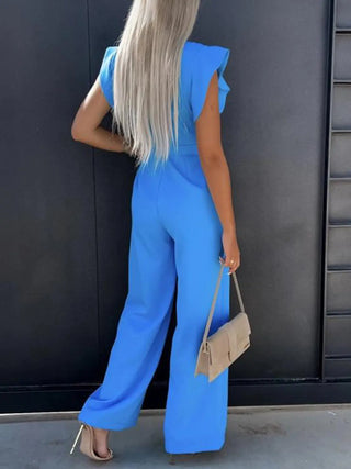 Ruffled Round Neck Cap Sleeve Jumpsuit Divacious