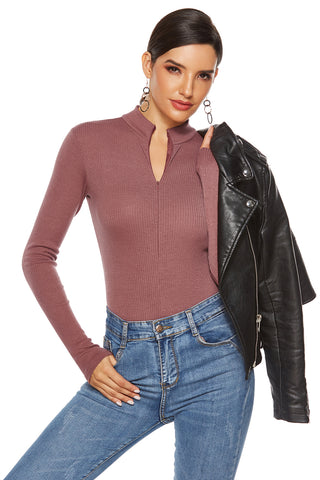 Full Size Ribbed Half Zip Long Sleeve Bodysuit Divacious