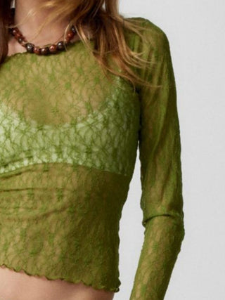 Lace Boat Neck Long Sleeve Blouse - Divacious