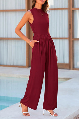 Mock Neck Sleeveless Wide Leg Jumpsuit Divacious