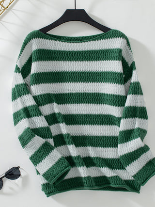 Striped Dropped Shoulder Long Sleeve Sweater Divacious