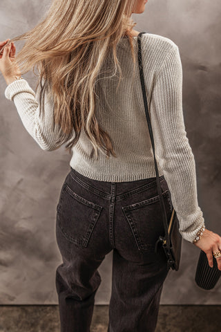 V-Neck Long Sleeve Cropped Cardigan Divacious