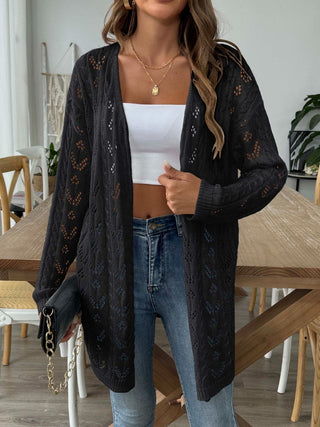 Openwork Open Front Long Sleeve Cardigan Divacious