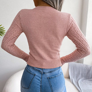 Cutout Cable-Knit Round Neck Sweater Divacious