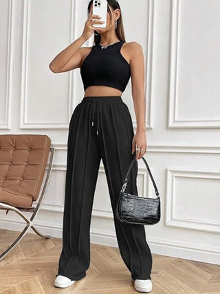 Drawstring Wide Leg Pants with Pockets - Divacious