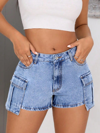 Mid-Rise Waist Denim Shorts with Pockets Divacious