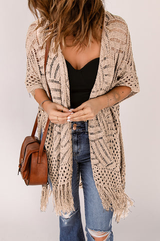 Openwork Open Front Cardigan with Fringes Divacious