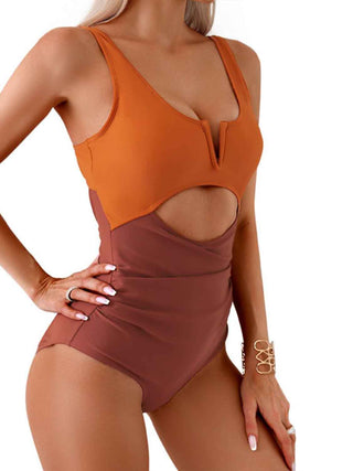 Tied Cutout Contrast One-Piece Swimwear Divacious