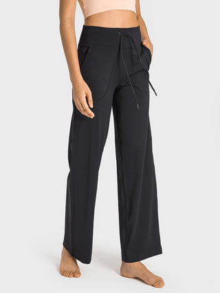 Millennia Drawstring Waist Wide Leg Sports Pants with Pockets Trendsi