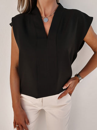 V-Neck Cap Sleeve Blouse Divacious