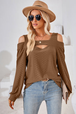 Cutout Square Neck Cold Shoulder T-Shirt Divacious