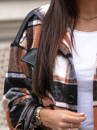 Pocketed Plaid Button Up Dropped Shoulder Shacket Divacious