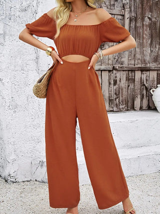 Cutout Off Shoulder Wide Leg Jumpsuit Divacious